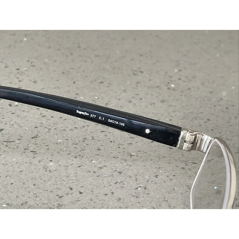 Superflex 377 c.1 54-19-145 Black Half Rim Eyeglasses Frames ONLY Silver
